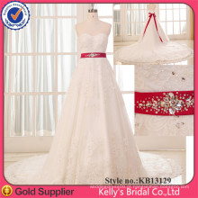 Elegante Best Seller Beaded Sequins Appliqued Removable Sweep Train Laço Vestido de casamento